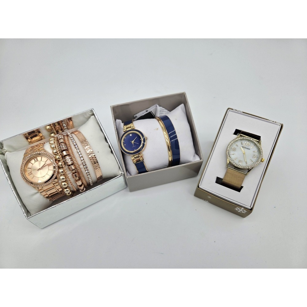 Gold Rose Watches Bracelet Set Ladies Women  Fashion Wristwatch Navy Gift‎ Lot